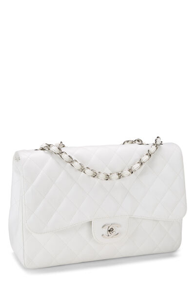 White Quilted Caviar Half Flap Jumbo, , large