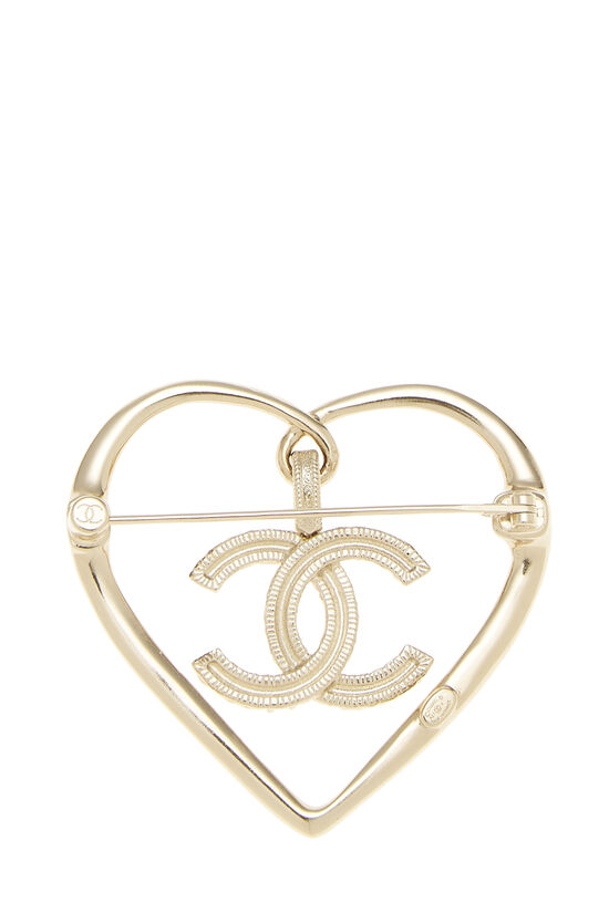 Gold & Crystal 'CC' Heart Pin, , large image number 1