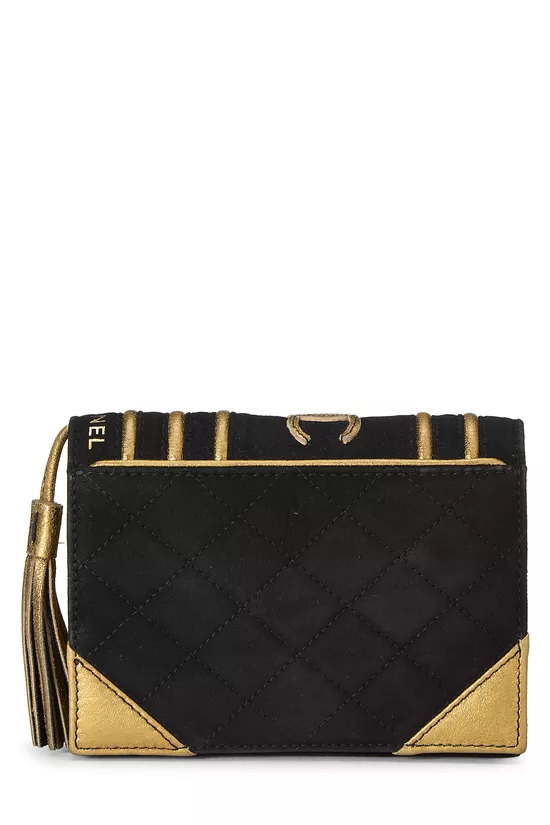 Black Quilted Suede Bible Clutch , , large image number 0