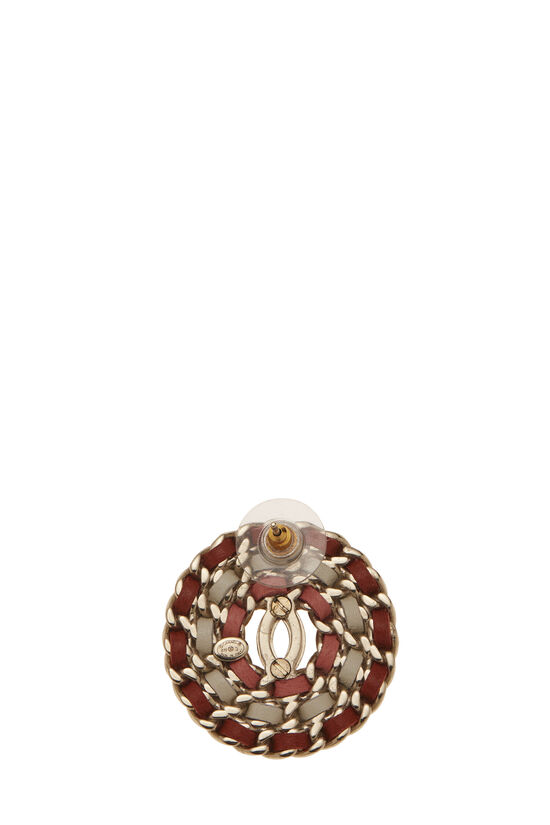 Gold & Pink Leather Chain 'CC' Earrings, , large image number 1