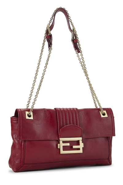 Red Leather Baguette Chain Bag, , large