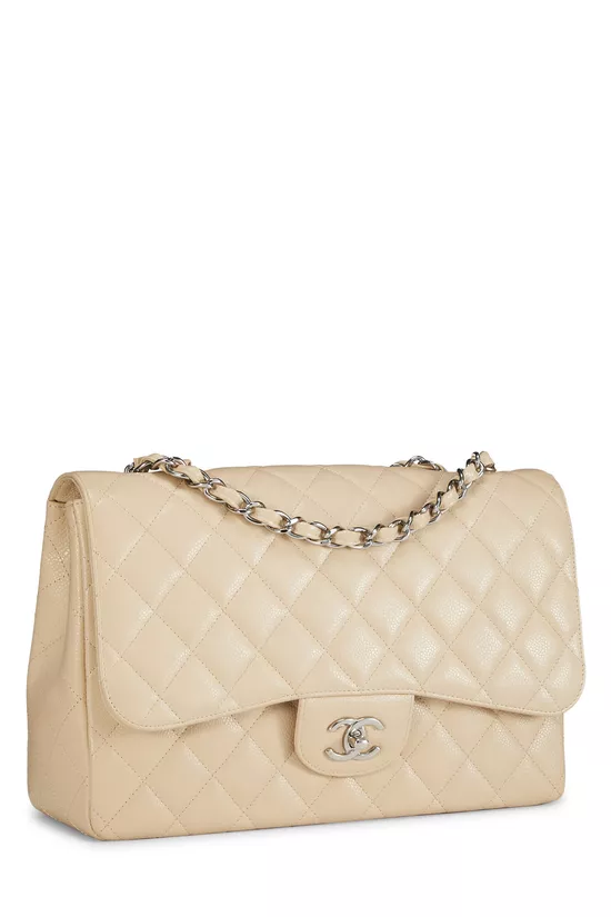 Beige Quilted Caviar Classic Flap Jumbo, , large image number 1