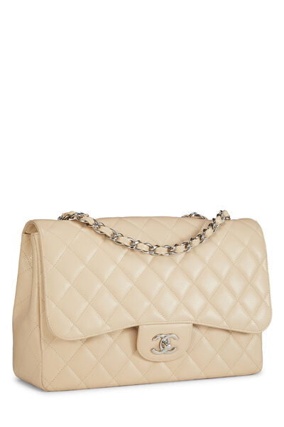 Beige Quilted Caviar Classic Flap Jumbo, , large