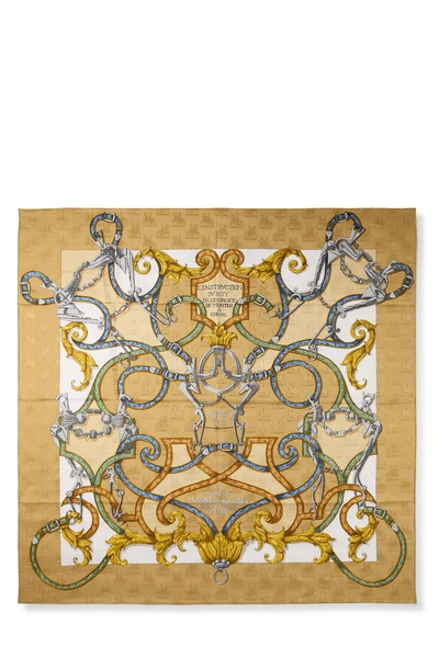 Beige & Multicolor 'L'Instruction du Roy' Silk Scarf 90