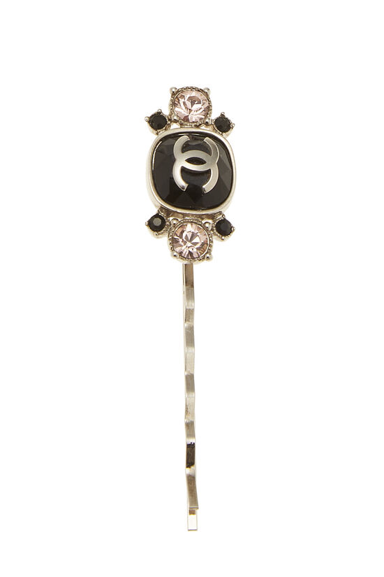 Black & Silver Crystal 'CC' Hair Pin, , large image number 0
