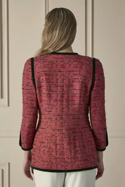 Pink Velvet-Trimmed Tweed Jacket, , large