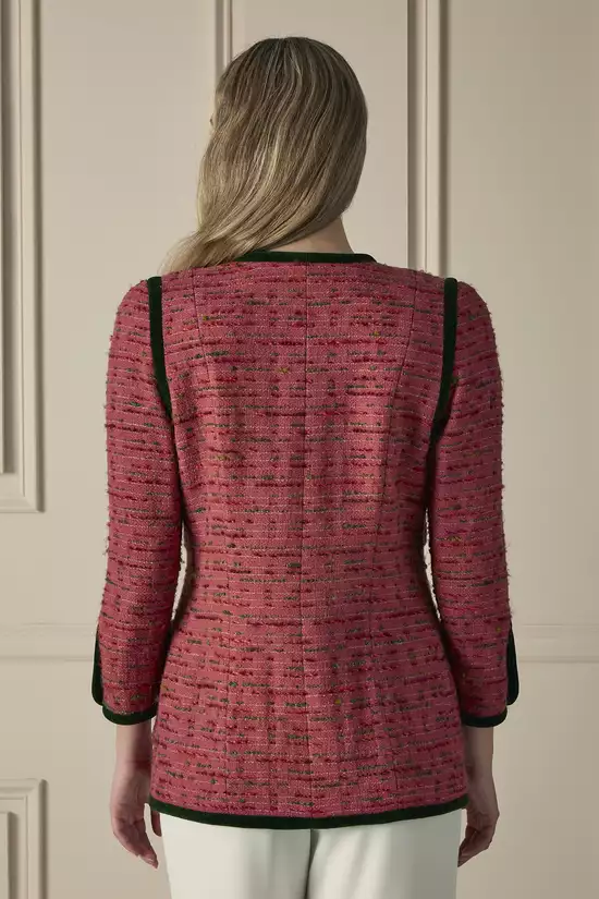 Pink Velvet-Trimmed Tweed Jacket, , large image number 1
