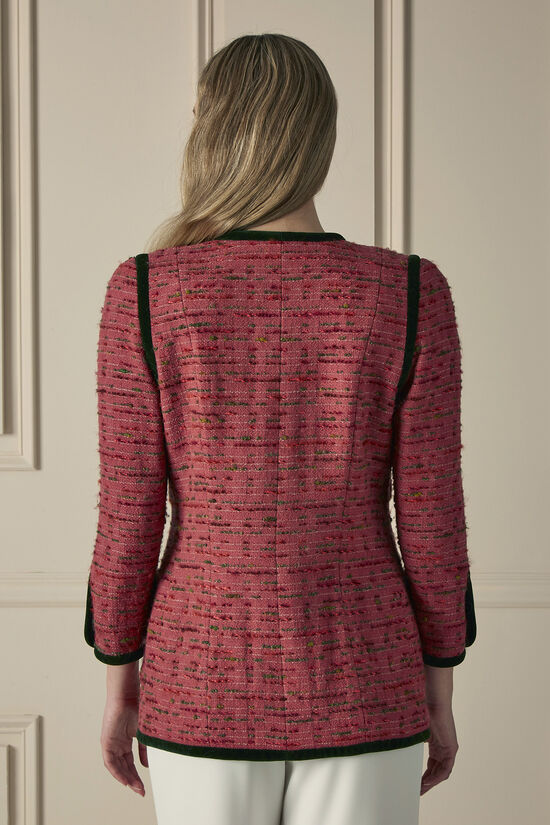 Pink Velvet-Trimmed Tweed Jacket, , large image number 1