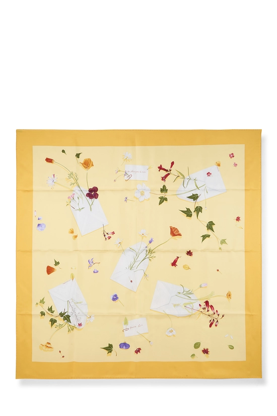 Yellow & Multicolor 'Des Fleurs Pour Le Dire' Silk Scarf 90, , large image number 0