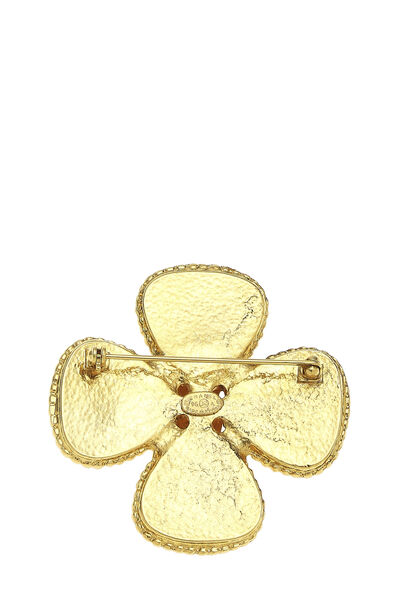 Gold & Faux Pearl 'CC' Cross Pin, , large