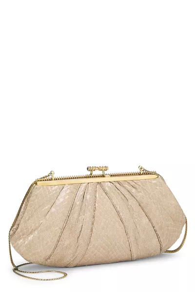 Beige Python Clutch, , large