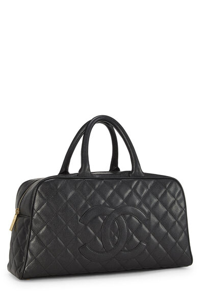 Black Quilted Caviar Bowler Medium, , large