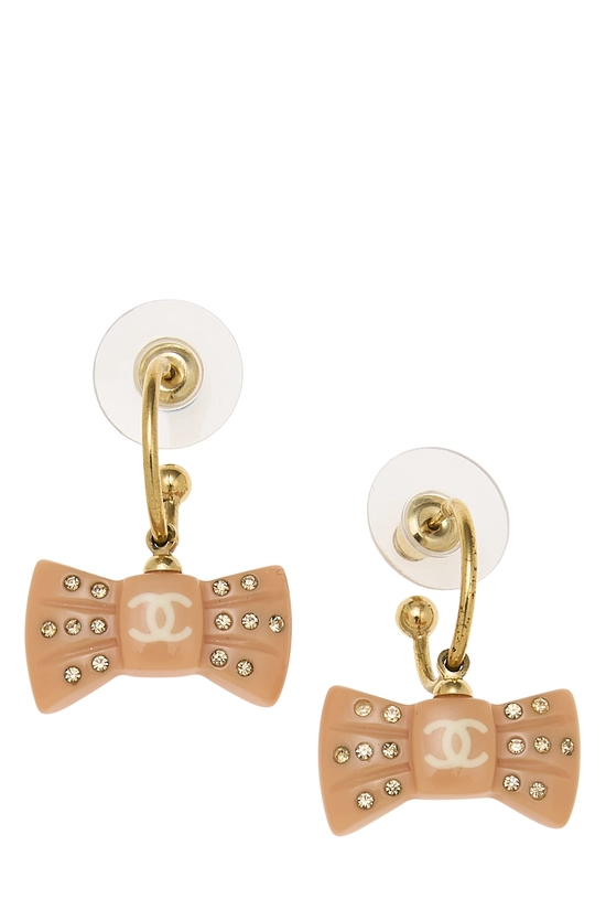 Pink Acrylic Dangle 'CC' Bow Earrings, , large image number 0