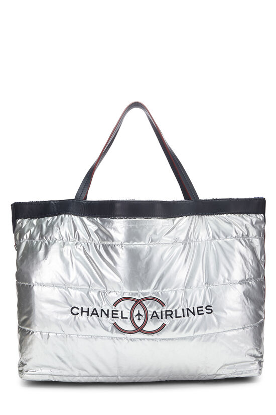 Chanel Navy Terry Cloth & Silver Nylon Reversible Airlines Tote
