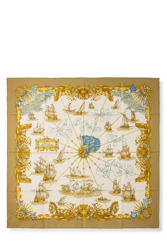 Beige & Multicolor 'Voiles de Lumiere' Silk Scarf 90, , large image number 0