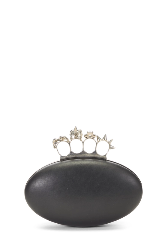 Black Leather Oval Knuckle Clutch, , large image number 3