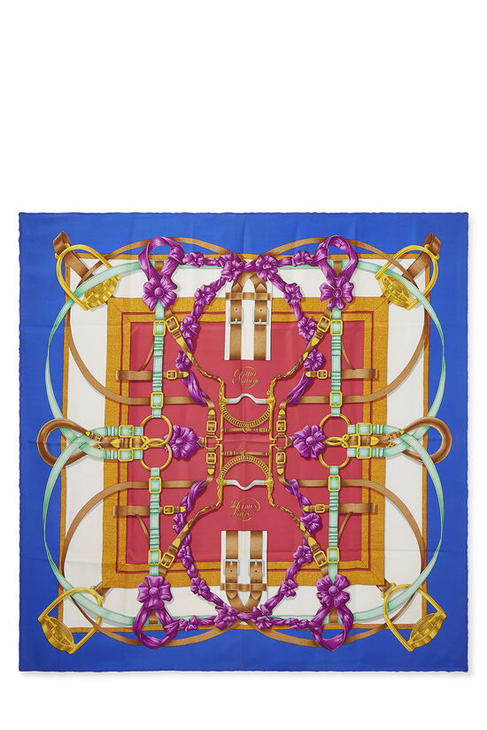 Blue & Multicolor 'Grand Manege' Silk Scarf 90, , large image number 0