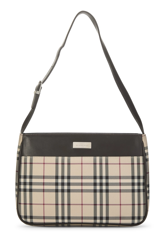 Brown Nylon Check Shoulder Bag, , large image number 0