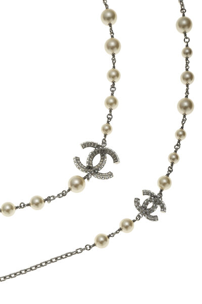 Faux Pearl & Crystal 'CC' Necklace, , large
