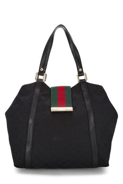 Gucci Black GG Canvas New Ladies Web Tote