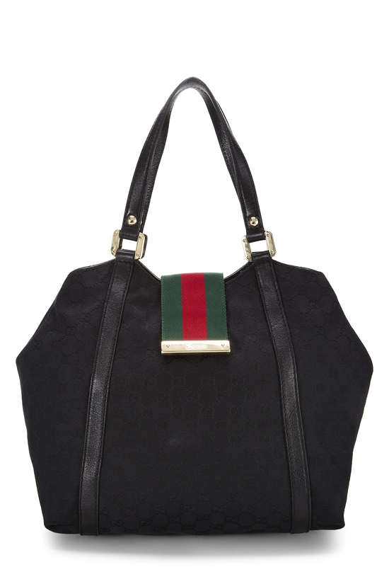 Black GG Canvas New Ladies Web Tote, , large image number 0