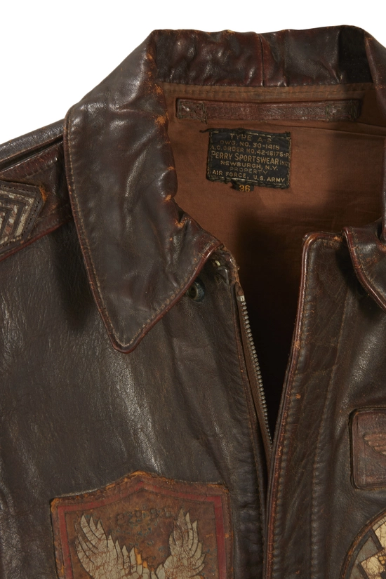 Brown Leather WWII 485th Division A-2 Leather Jacket, , large image number 2