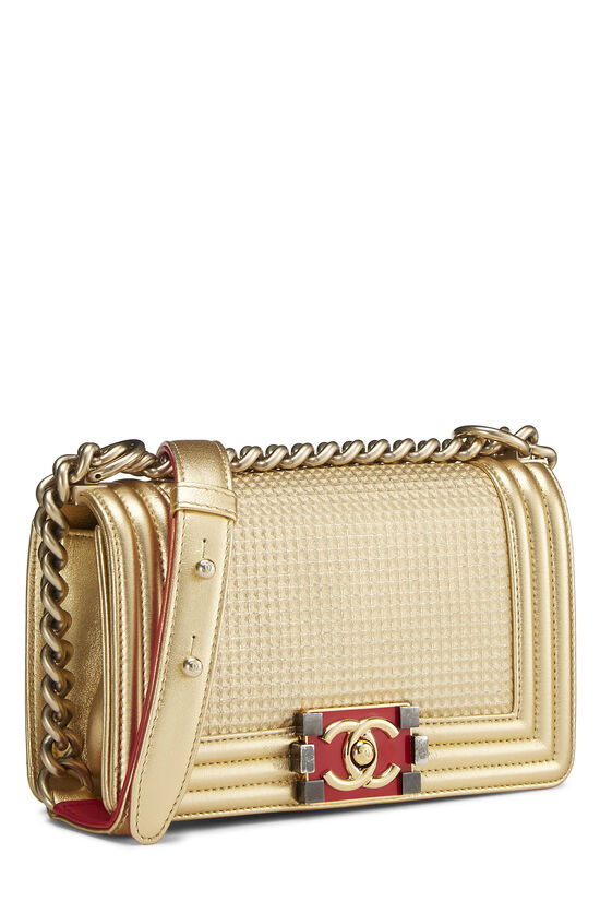CHANEL Boy Flap Quilted Patent Leather Crossbody Bag Metallic Gold
