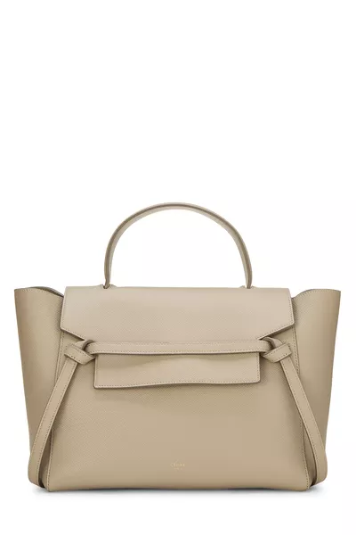 Beige Grained Calfskin Belt Bag Mini