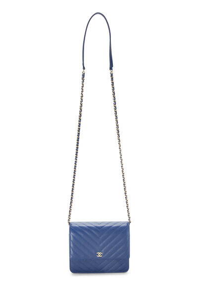 Blue Chevron Lambskin Square Wallet on Chain (WOC), , large