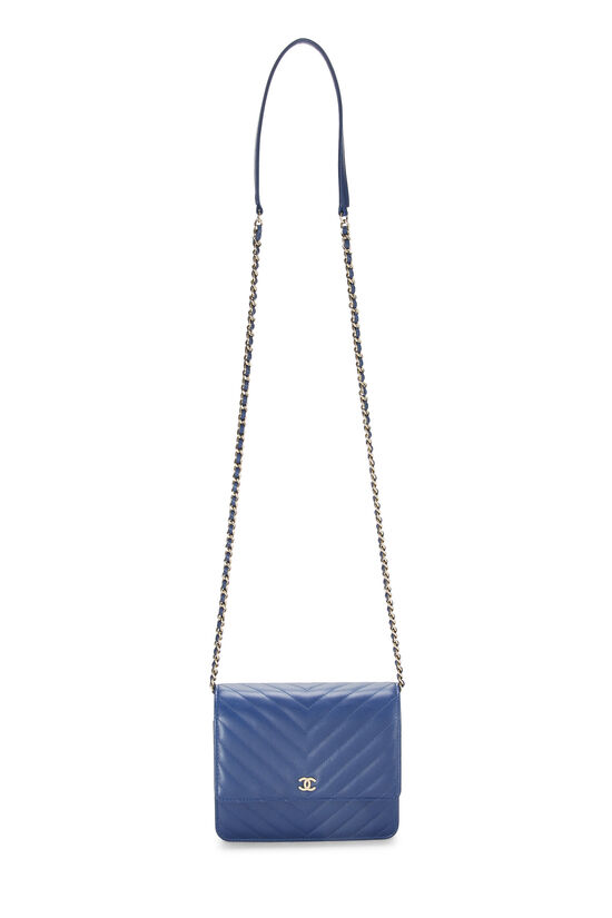 Blue Chevron Lambskin Square Wallet on Chain (WOC), , large image number 1