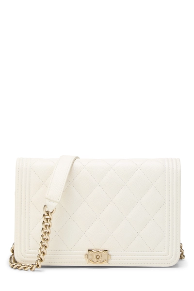 Chanel White Caviar Boy Wallet on Chain (WOC)