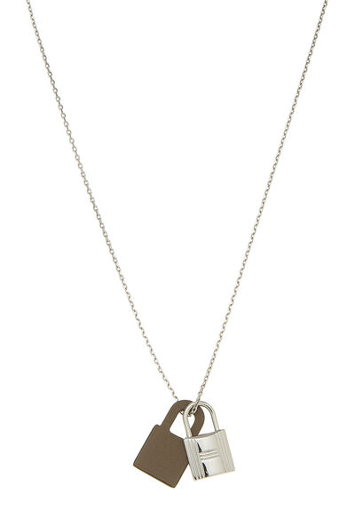 Silver & Etoupe Leather O'Kelly Necklace Small, , large