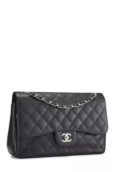 Black Quilted Caviar New Classic Double Flap Jumbo, , large