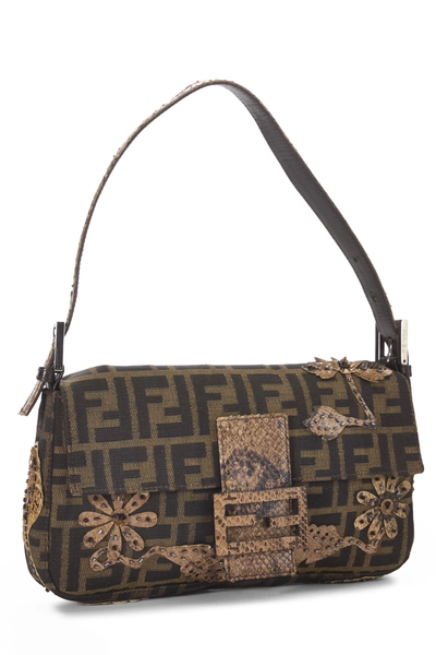 Brown Zucca Canvas Embroidered Baguette, , large
