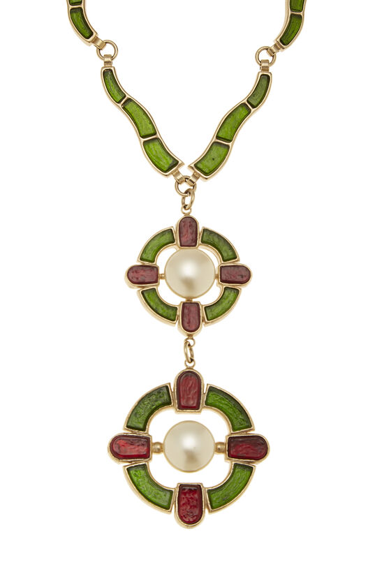 Multicolor Faux Pearl Gripoix Pendant Necklace