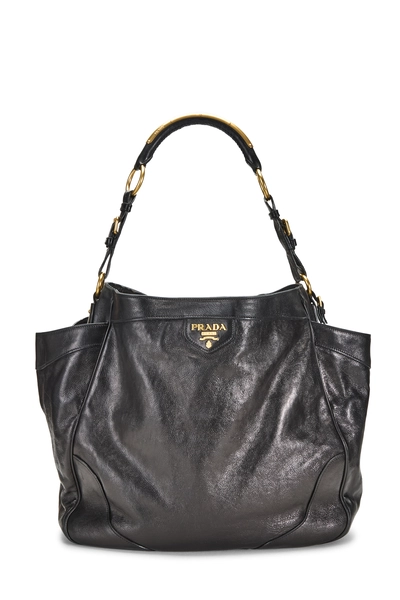 Prada Black Calfskin Side Pocket Hobo Medium