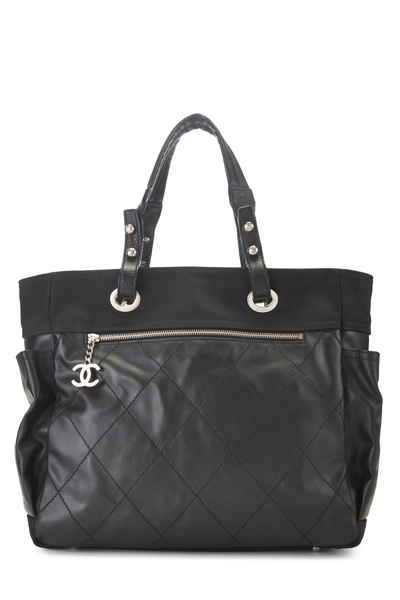 Chanel Black Quilted Coated Canvas Paris Biarritz Tote