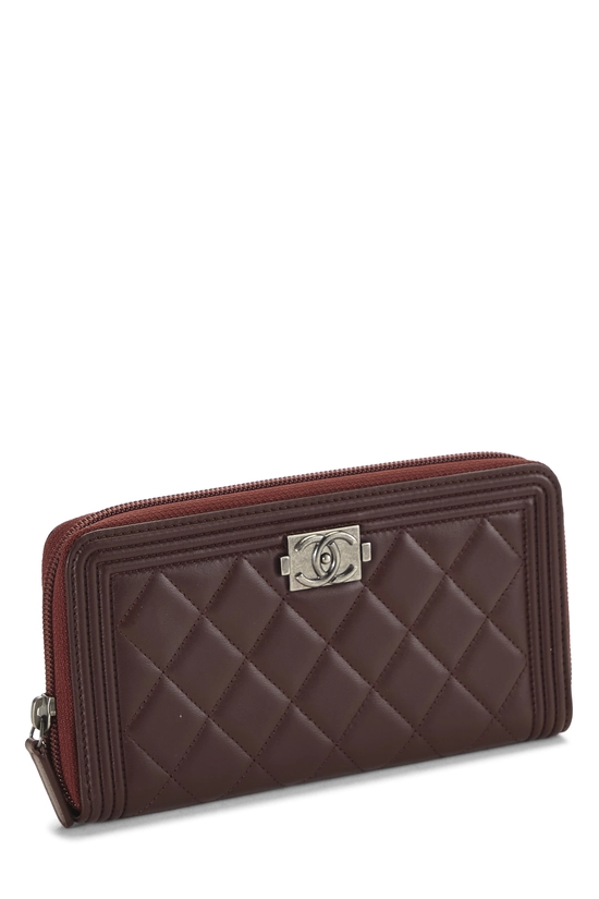 Pre-Owned Burgundy Lambskin Boy Zip Around Wallet Q6A3LS1IRB001