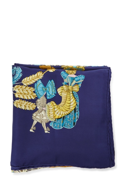 Blue & Multicolor 'Chapeau' Silk Scarf 90, , large