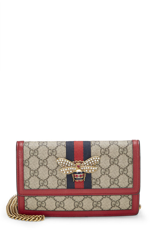 Pre-Owned Red GG Supreme Web Queen Margaret Wallet on Chain (WOC 