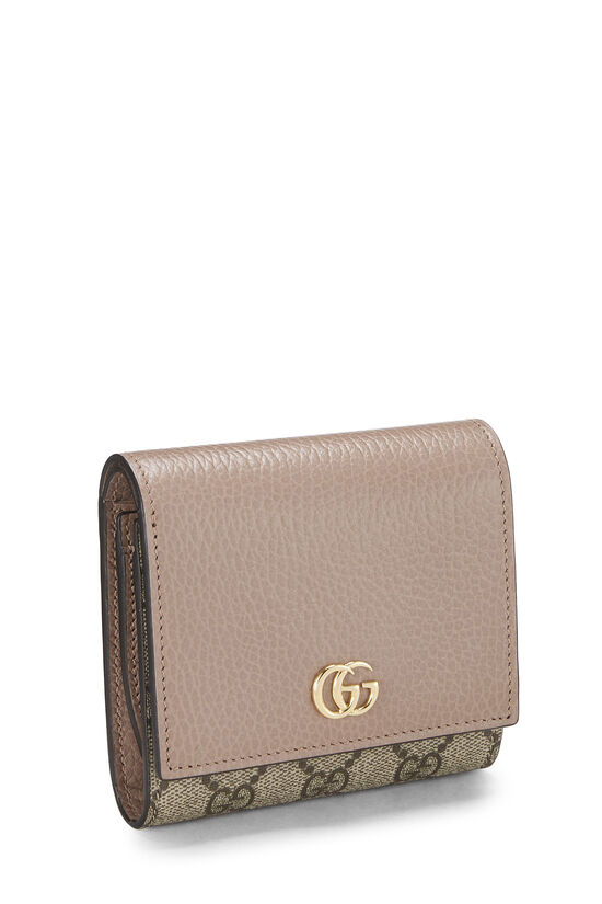 Beige Leather & GG Supreme Marmont Compact Wallet, , large image number 1