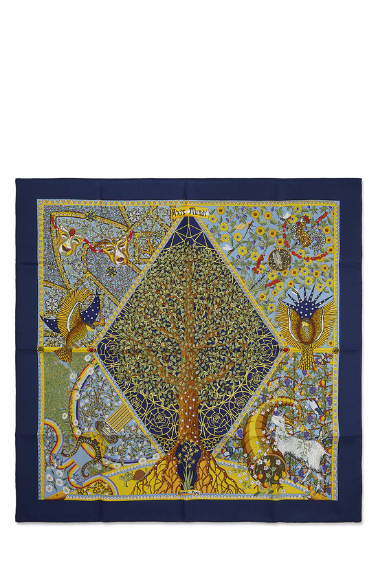 Navy & Multicolor 'Axis Mundi' Silk Scarf 90, , large image number 0