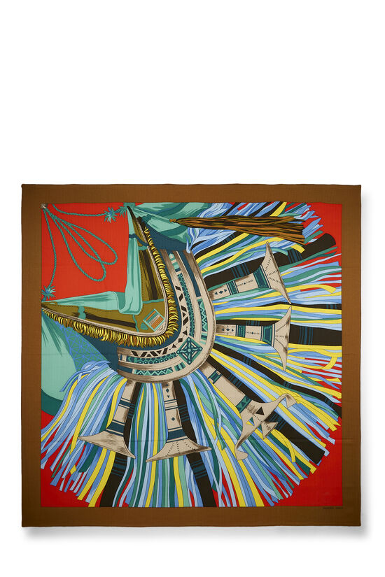 Brown & Multiolor 'Cuirs du D&eacute;sert' Cashmere Scarf 140, , large image number 0