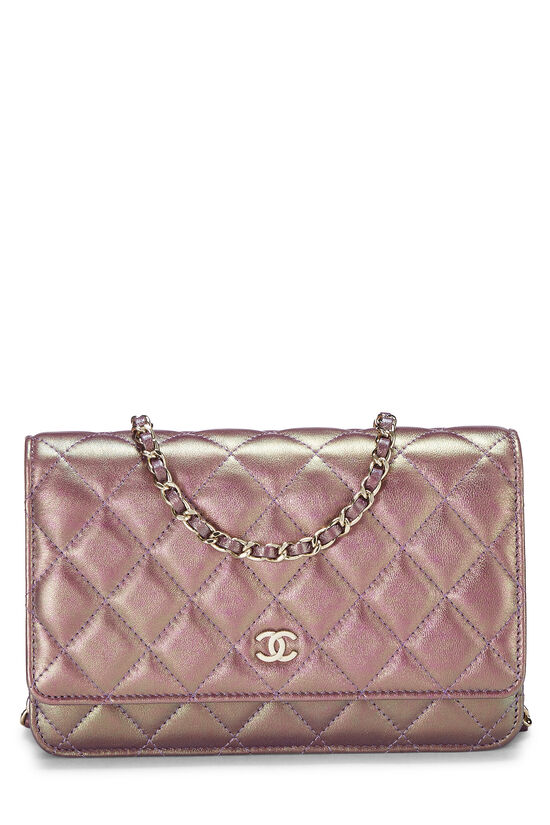 CHANEL WOC Purple Metallic Patent Leather Classic Flap Wallet On Chain  Clutch