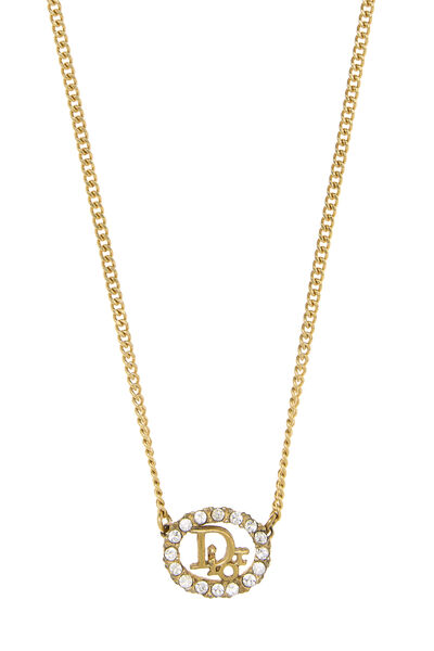 Gold Crystal Oval Logo Necklace, , large