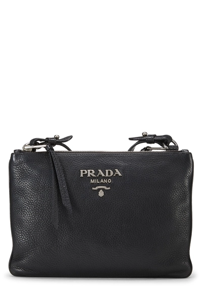 Prada Black Vitello Daino Double Zip Crossbody Bag