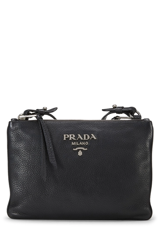 Black Vitello Daino Double Zip Crossbody Bag, , large image number 0