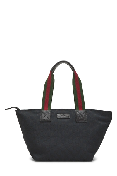 Black GG Canvas Web Soft Zip Tote