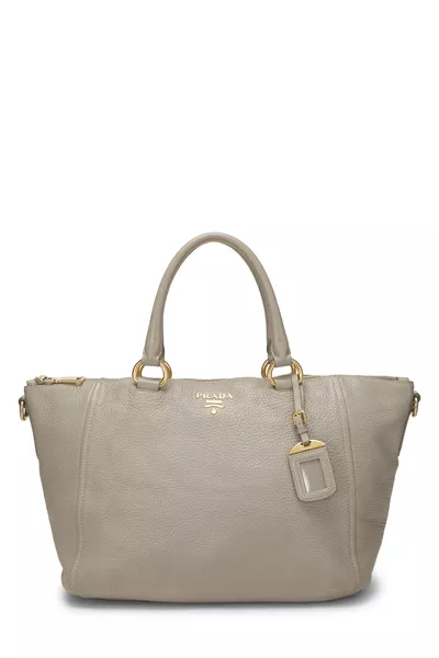 Grey Vitello Daino Convertible Zip Tote