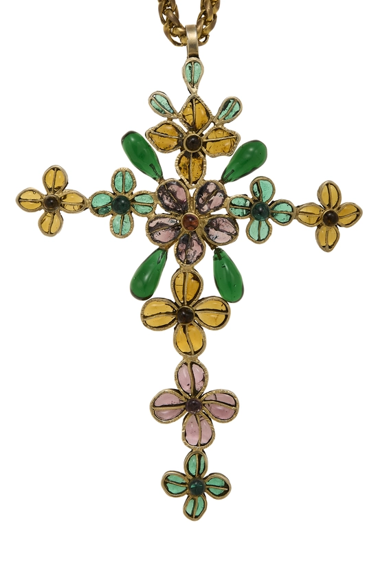 Multicolor Gold Gripoix Cross Necklace, , large image number 1